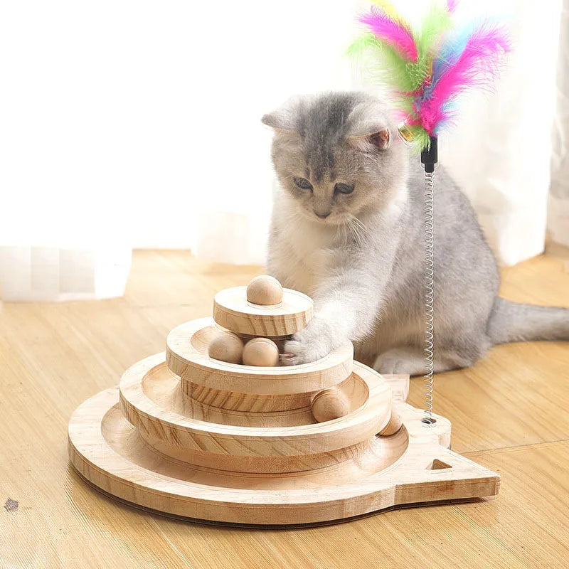 Wooden 2/3 Levels Pet cat Toy Tower Tracks